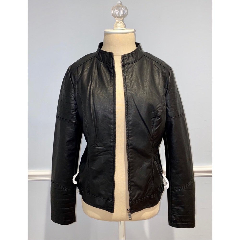 Vegan Leather Rocker Bomber Jacket - Picture 1 of 8